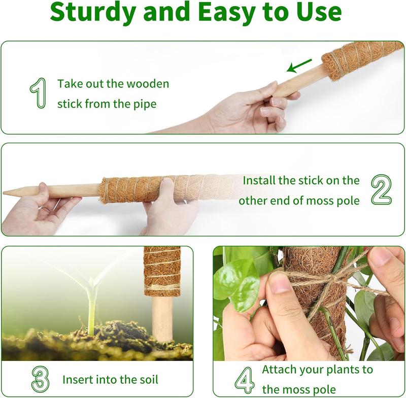 Moss Pole, 4 Pack 17inch Monstera Plant Support Stackable Moss Poles for Plants, Coir Totem Pole Tall Moss Pole for Climbing Plants, Sphagnum, Indoor Potted Plants - Can Stacked Up to 56’’