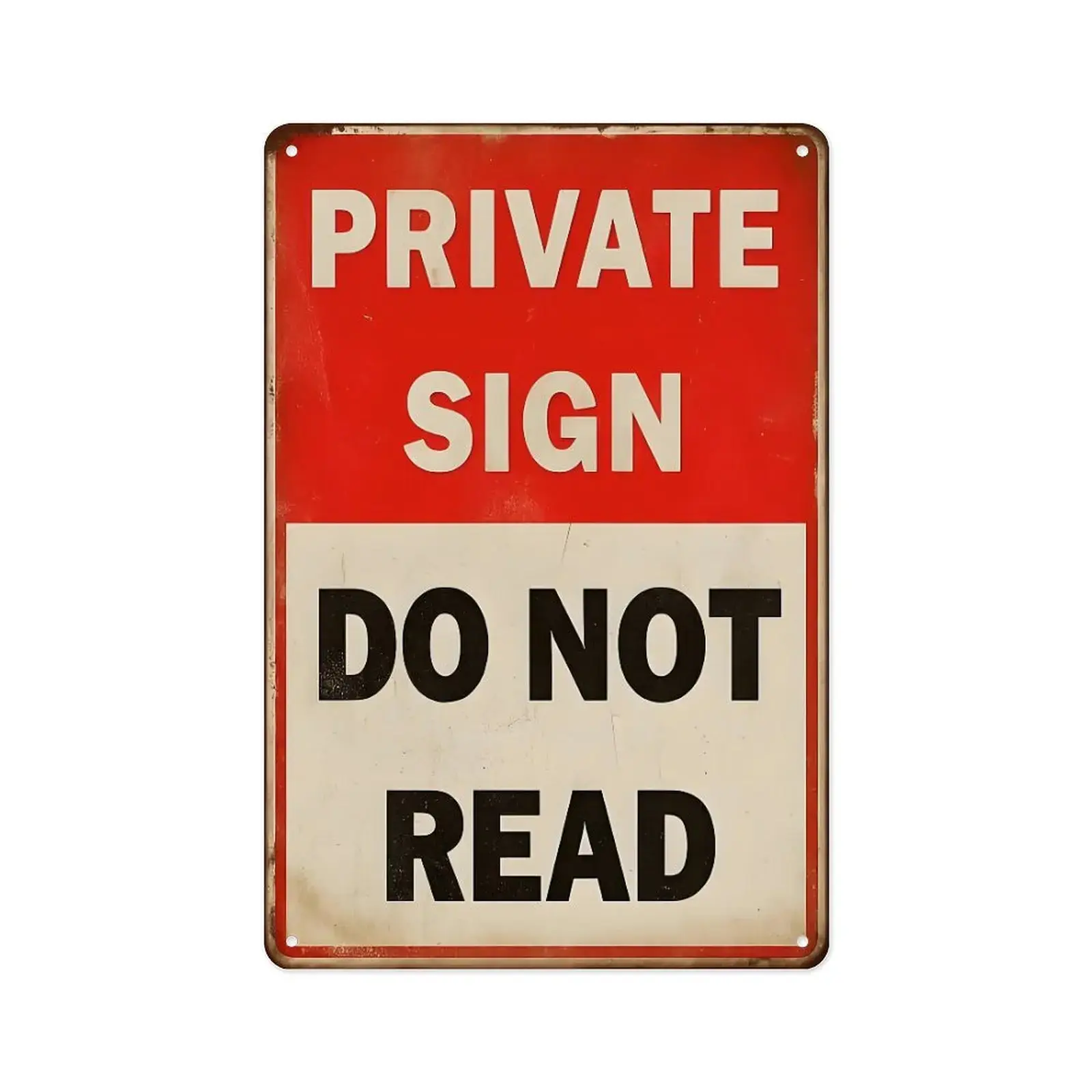 Vintage Metal Plaque - 1 Pc 12×8 in Lightweight Rustic "Private Sign - Do Not Read" Wall Mount Office Home Decor, Adult Introvert Gift