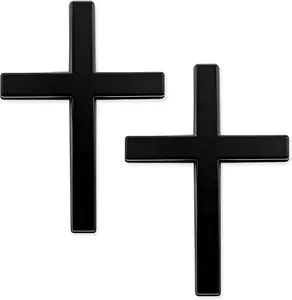 2 count Metal Christian Cross Emblem Stickers, 2.51.8in 3D  Christ Auto Emblem Badge Decal, Self-Adhesive Styling Cross Decal Decoration for Trunk Tailgate Side Fender (Black)