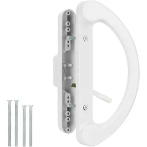 Patio Sliding Glass Door Handle Replacement Set Mortise Style Reversible Design Non-keyed Sliding Patio Door Handles, White Diecast Finish Fits 3-15/16” Screw Hole Spacing