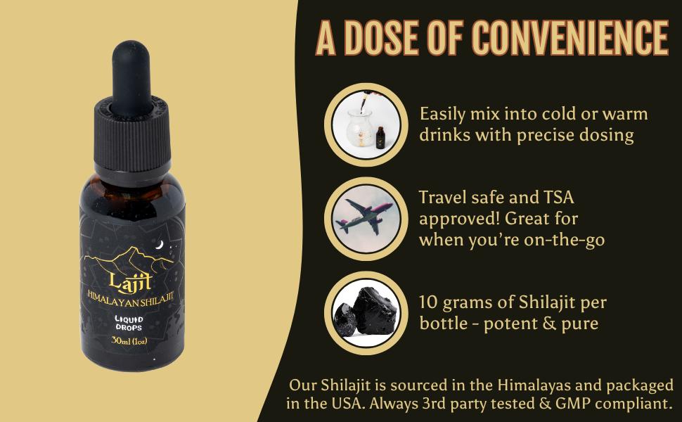 Lajit Himalayan Shilajit Liquid Drops - Gold Grade Organic Shilajit - Sourced by Sherpas at 18k Feet - Sun dried and Lab Tested for Purity and Safety
