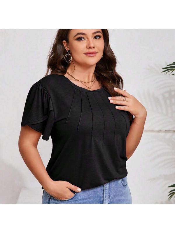 Women's Plus Size Square Neck Short Sleeve Flowy Eyelet T-Shirt Blouse - Comfortable Loose Fit Ruffle Top for Summer Wear