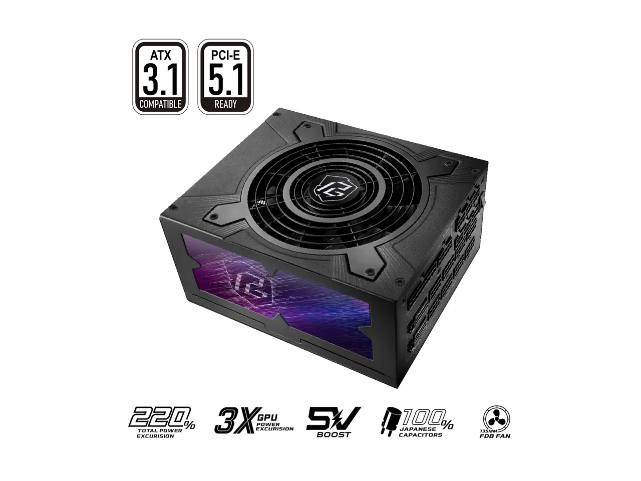 ASRock Phantom Gaming PG-1600G 1600W 80 PLUS GOLD & Cybenetics PLATINUM Full Modular Power Supply, ATX3.1 & PCIe5.1 Ready with Dual Color 12V-2x6 Cables(2pcs), 10 Years Warranty