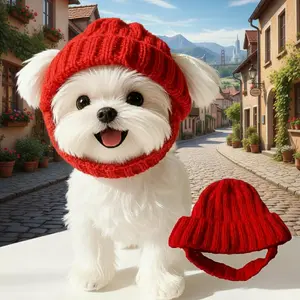 1pc for small dog Maltese Dog Beanie Hat with Ear Flaps - Cozy Winter Knit Pet, Soft Red Dog Hat for Chihuahuas, Pomeranians, Indoor/Outdoor Use, Cute & Durable Dog Accessory
