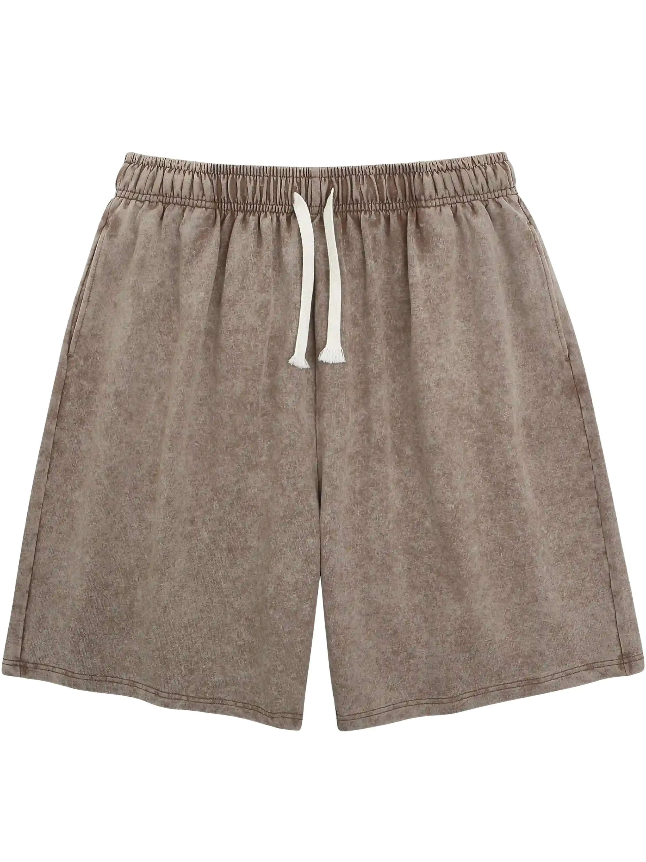 Men's Vintage Washed 100% Cotton Elastic Waist Drawstring Relaxed Fit Casual Shorts - Unisex Summer Streetwear Loungewear, Multiple  solid pocket waist short