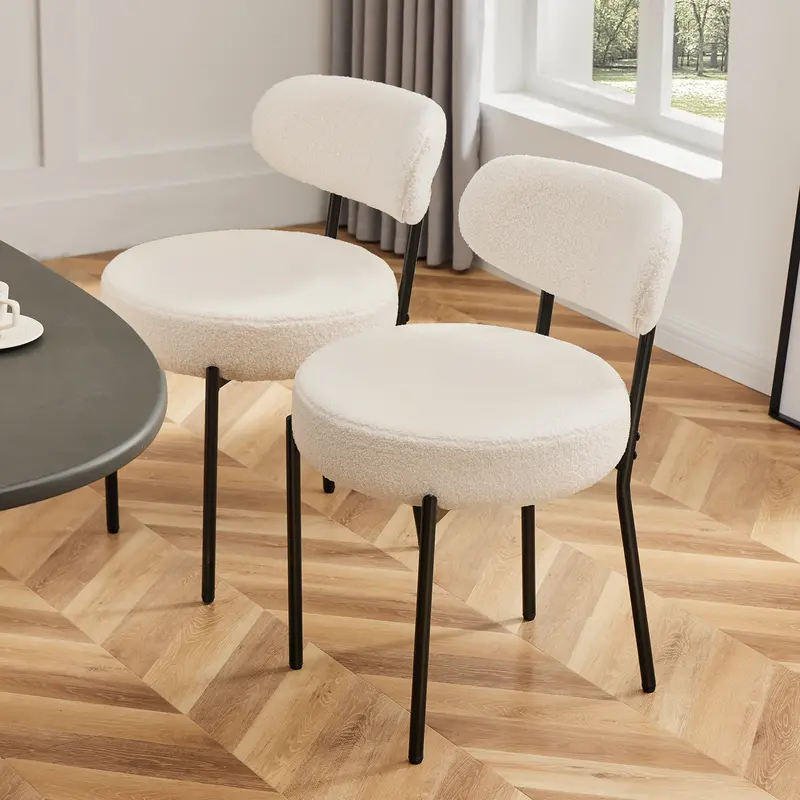2-Piece Armless Boucle Upholstered Dining Chairs - Indoor Contemporary Mid-Century Modern Decorative Chairs, 3.94 in Foam Back Pad, Metal Frame, Floorsafe Foot Pads, Assembly Required Boucle Dining Room Furniture for Apartment Meals