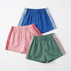 3-Pack Women's Quick-Dry Breathable Gym Shorts, Striped Drawstring Casual Shorts, Summer Retro Loose-Fit Elastic Waist Shorts, Athletic Shorts
