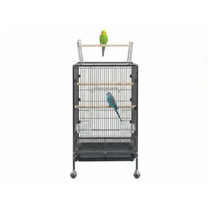 35" h Metal Bird Cage,Large Bird Cage with Play Open Top, Rolling Flight Cage Rolling for Parakeets, Canaries, Lovebirds, Small Quaker, Cockatiels, Budgies