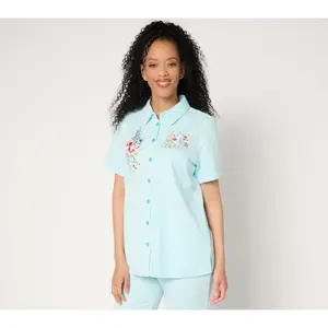 Quacker Factory Spring Day Knit Seersucker Button Front Shirt
