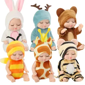 6pcs Mini Children's Dolls, 4-inch Realistic Animal Costume Dolls, Cute Toddler Dolls for Girls, Easter Birthday Gift Basket, Valentine's Day, Christmas - Various Colors