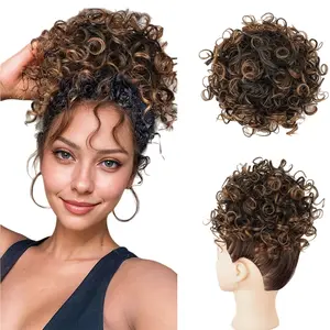 ZIHAN New Messy Bun Hair Piece Short Curly Ponytail Extension High Temperature Fiber Elegant Synthetic Hair Buns for Women Daily Use Clip in Extensions