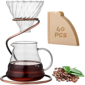 Coffee Pour Over Set – Complete Pour Over Coffee Maker with Dripper, 40Filters, and Stand – & Stylish V60 Style Drip Coffee Brewer