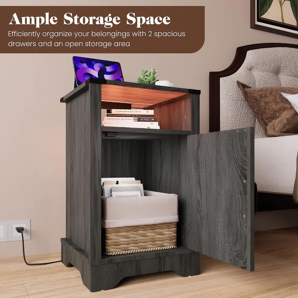 Bedroom Furniture Bedside Table - 2 Spacious Drawers, Open Storage Area for Efficient Organization