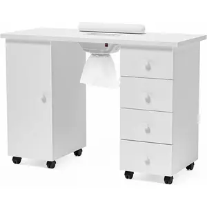 OmySalon Manicure Table Nail Desk for Nail Tech, Nail Table Beauty Salon Tech Station w/Electric Downdraft Vent, Lockable Wheels,Wrist Cushion,Storage Drawers