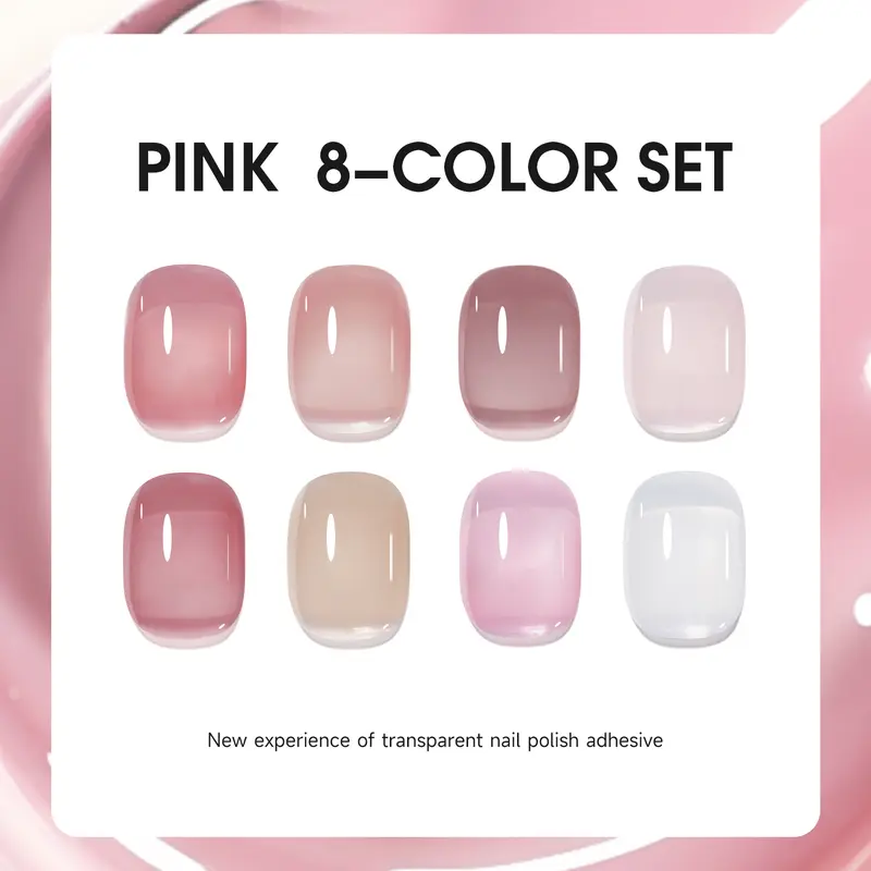 TRICOLOR FISH Builder Gel Nail Polish Set - 0.4 fl.oz (12ml) Basic Gel Kit, Creamy White, Jelly Nude, Transparent Pink, 8 Translucent Shades, UV Light Cure, Easy to Use, for Home DIY Nail Art Enthusiasts