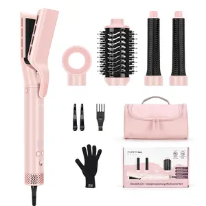 PARWIN PRO BEAUTY 5 in 1 Airstyler – Airstraight & Auto-Wrap Curling Attachments Dual Voltage, Air Straightener & Ionic Ceramic Hair Dryer Brush for Fast Drying, Volumizing, Curling, Straightening,Gift