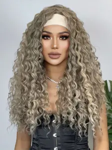 26 Inch Hairband Wig, Full Head Roll Curl Natural Look, Synthetic Wavy Curly, Heat Resistant High Temperature Silk, Versatile Daily Wear Style, Natural Looking Wig, Curly Wigs