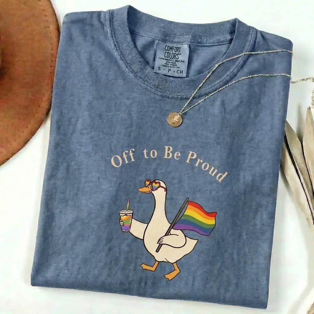 Comfort Colors Pride Goose LGBT Rainbow T-Shirt, Off To Be Proud Shirt, Gay Pride Gift, Lesbian LGBTQ Tee, Funny Goose Shirt Streetwear