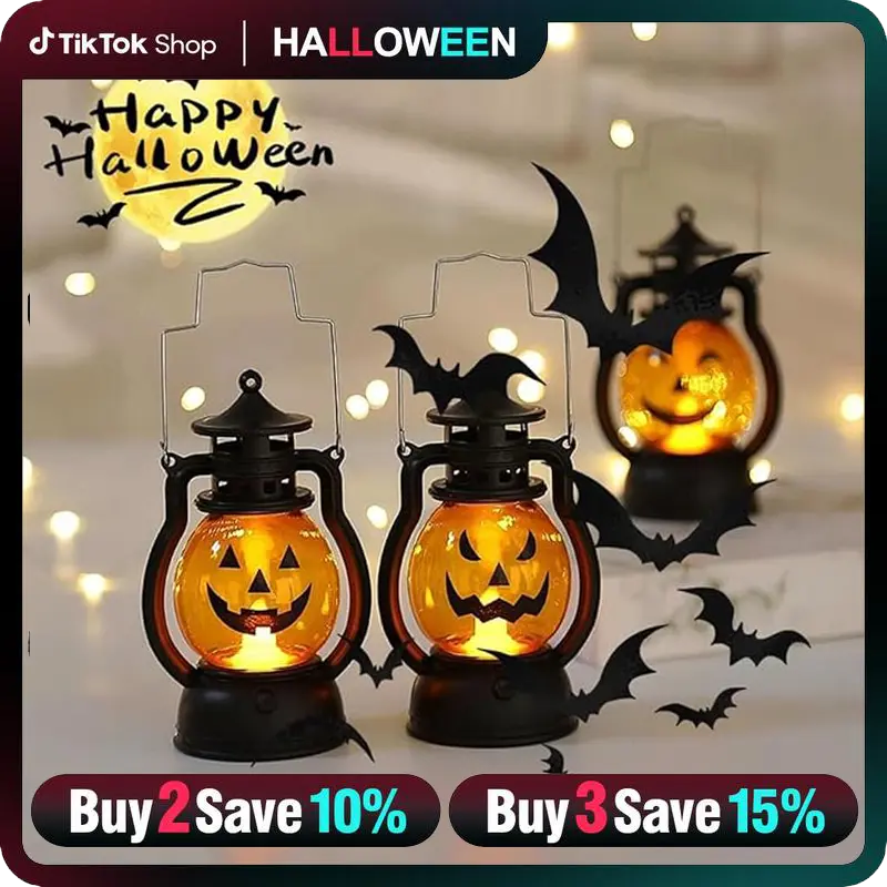 3PCS Flickering LED Jack-O-Lanterns Battery-powered Plastic Halloween Pumpkin Lanterns Lightweight Portable Indoor Outdoor Decor Safe Flameless Unique Faces