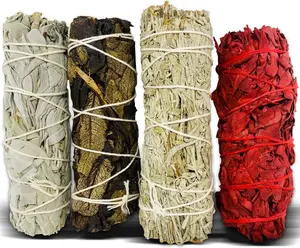Sage Starter Kit for Cleansing Negative Energy - Variety Pack of 4 Including White Black Blue and Red Dragon Blood Incense Sticks for Energy Purification