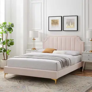 Modway Sienna Performance Velvet Twin Platform Bed in Pink