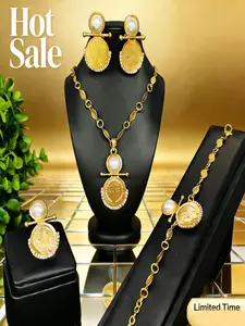 Ladies' luxury rose jewelry set, gift box set, bridal/wedding jewelry, crystal embellishment, necklace, earring, bracelet and ring combination