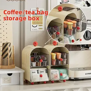 Multi-Purpose Tea Bag Storage Box, Coffee Capsule Organizer, Beverage Organizer, Kitchen Office Desktop Bar Counter High-End Minimalist Snack Holder, Tea Water Room Display Rack