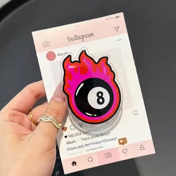 Flaming 8 Ball MagSafe Phone Grip, Y2K Aesthetic Griptok, Retro Billiards Phone Stand, Edgy Streetwear Accessory, Unique Trendy Gift