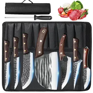 Professional Chef Knife Set, High Carbon Steel Butcher Knife Set, Japanese Damascus Pattern, Hand Forged for Kitchen or Restaurant, with Roll Bag, Outdoor Camping & BBQ, Meat Cutting Tools, Gifts for Men Women#fathersdaygift
