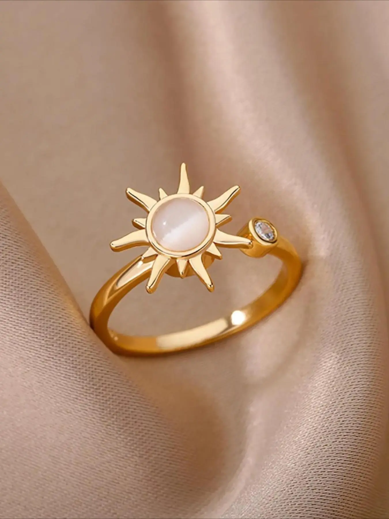 Sun Design Ring, Rotating Sun Ring, Adjustable Open Ring, Adjustable Sunflower Ring, Beautiful Rings, Fashion Jewelry for Party, Daily Clothing Decor, Trendy All-match & Exquisite Jewelry for Birthday Gift, Adjustable Rings