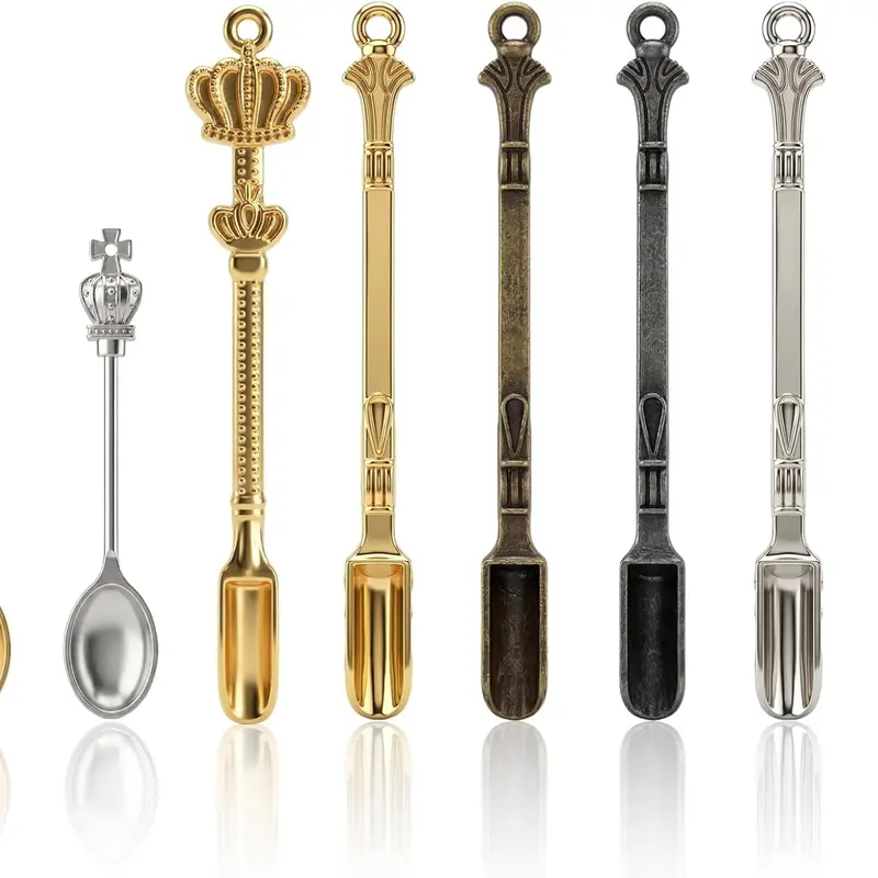 8 Pcs Mini Spoons & Tiny Metal Shovels for Home Kitchen, Small Scoops for Spices, Powders & Coffee, Mini Shovel Charms for DIY Crafts & Keychain Accessories