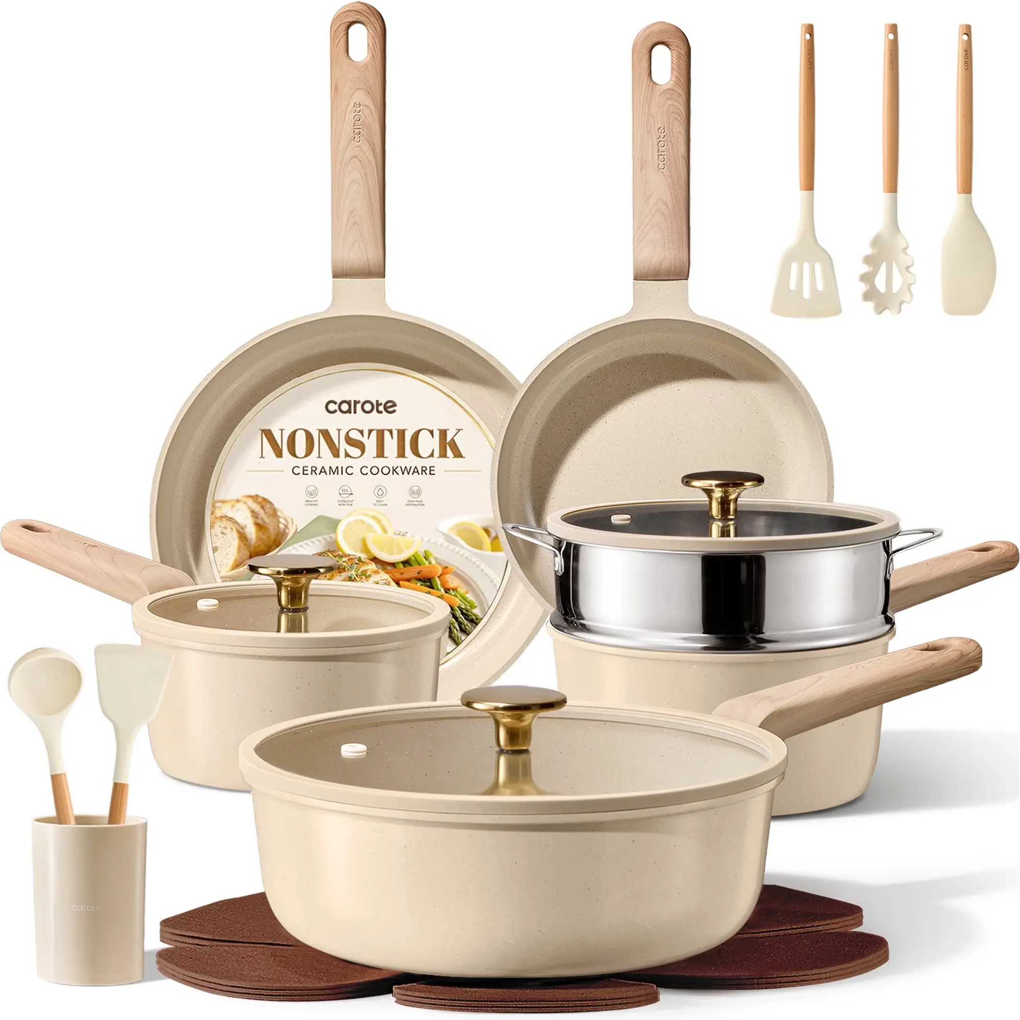 19-Piece Nonstick Ceramic Aluminium Cookware Set with Lids, Induction Compatible Kitchenware Set 19-Piece Nonstick Ceramic Aluminium Cookware Set with Lids, Induction Compatible Kitchenware Set