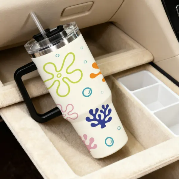 Cute Ocean Jellyfish Tumbler Cup  Insulated Stainless Steel Travel Mug with Handle & Straw Aesthetic Water Bottle for Girls