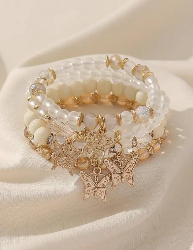 Boho Style Butterfly Charm Beaded BraceletBundles Kit, Unisex Couple 4pcs 2024 TrendyStack Bracelet, Elegant Matching Jewelry for GirlsGift, Female Classic Fashion Accessories for DailyVacation Beach Travel Wear