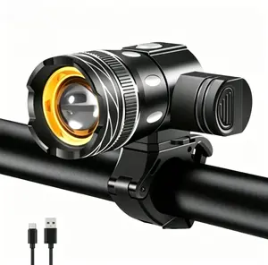 Rechargeable Bicycle Headlight with 3 Modes 18650 Battery Aluminum Alloy Shell Waterproof Rotatable Beam USB Charging Night Riding Light Visibility