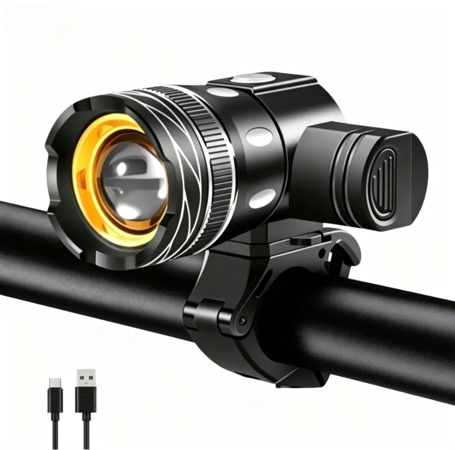 Rechargeable Bicycle Headlight with 3 Modes 18650 Battery Aluminum Alloy Shell Waterproof Rotatable Beam USB Charging Night Riding Light Visibility