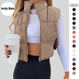 Imily Bela Women's Crop Puffer Vest Winter Zip Up Lightweight Sleeveless Warm Outerwear Padded Coat Casual Fashionable Fitted with Zipper & Drawstring Hemline