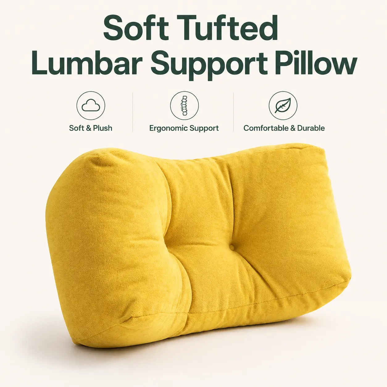 Tufted Lumbar Support Cushion - Ergonomic, Comfortable Back Pillow for Pain Relief - Home Office Car Accessory