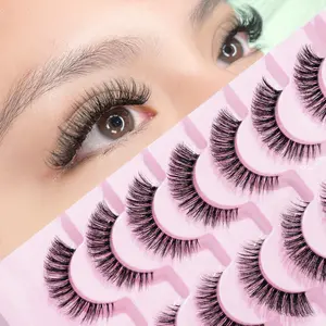 7 Pairs Cat Eye Eyelashes, 5D Natural False Lashes, Fluffy Soft Cross Manga Lashes, Wispy Natural Eyelash Extension Makeup