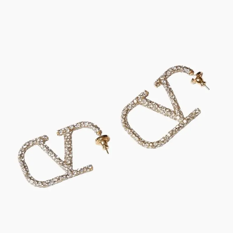 Pre-owned Valentino Garavani VLogo Signature Earrings In Metal And Swarovski Crystals