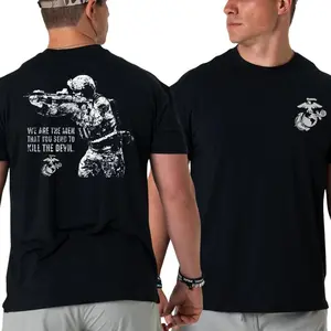 U.S. Marine Corps Sniper T-Shirt & SweatShirt Bold Soldier with Rifle Graphic and Kill the Devil Quote 2 Sides Unisex Cotton Casual Streetwear Tee