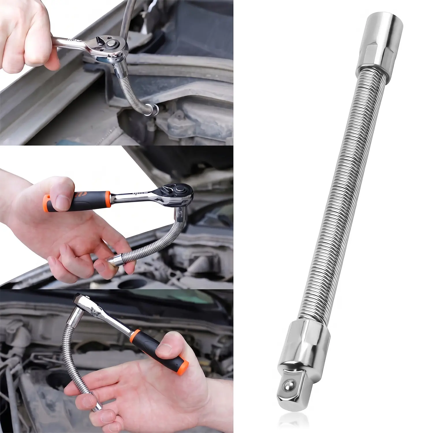 VAYWET 1/2" 25cm Drive Bar Set for Impact Wrench Flexible Ratchet Extension Socket Extender Torque Bar Spring Steel Universal Joint Connecting Extension Rod Chrome Coated Wrench Handle Sleeve Multifunctional Automotive Repair Cars Accessories Stuff Field