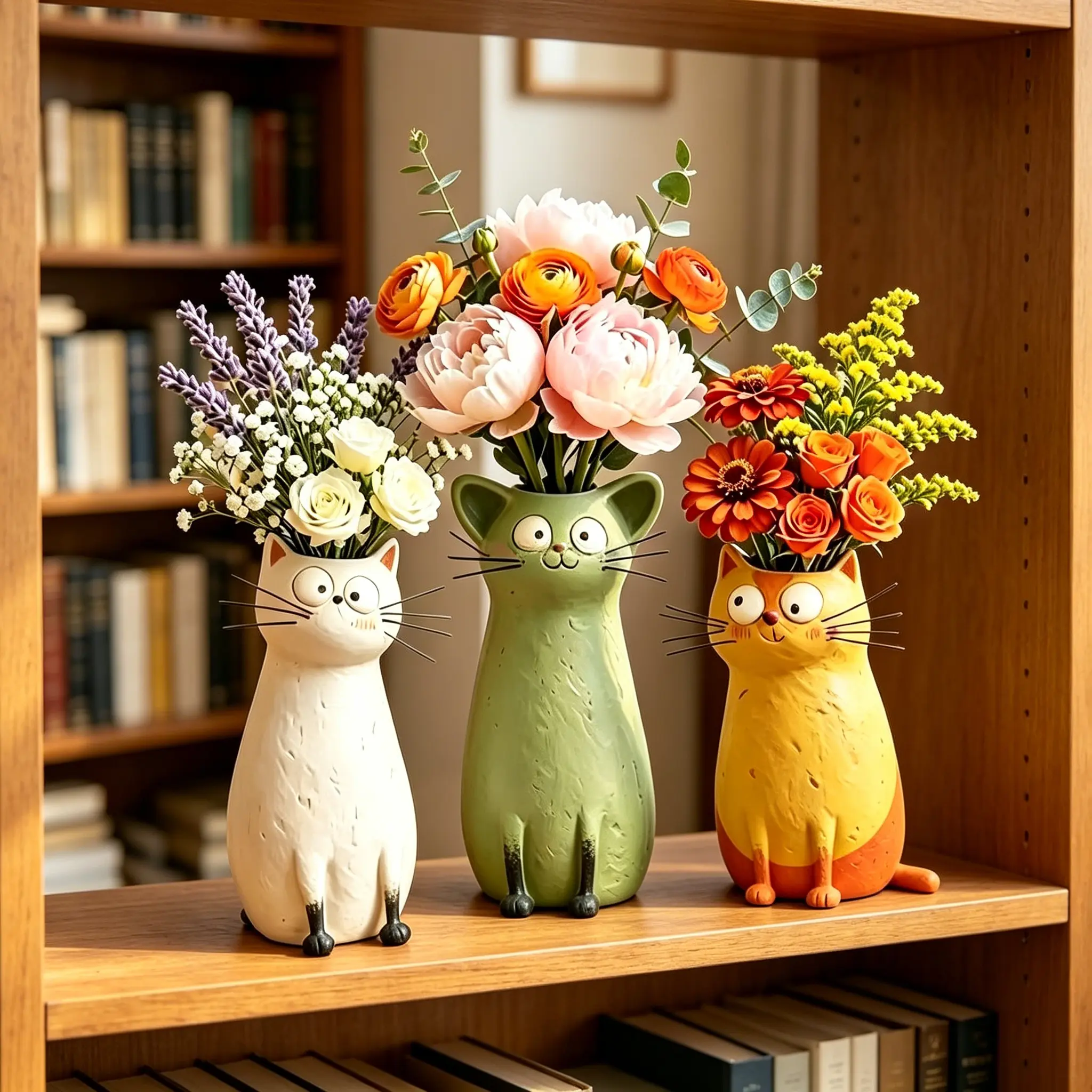 Cat-Shaped Resin Vase - Cute Cartoon Cat Figurine, Desktop Dried Flower & Hydroponic Container for Living Room Home Decor (Whimsical Design Element) arrangement planter pot