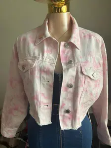 Women's Denim Pink Crop Jacket With Pin
