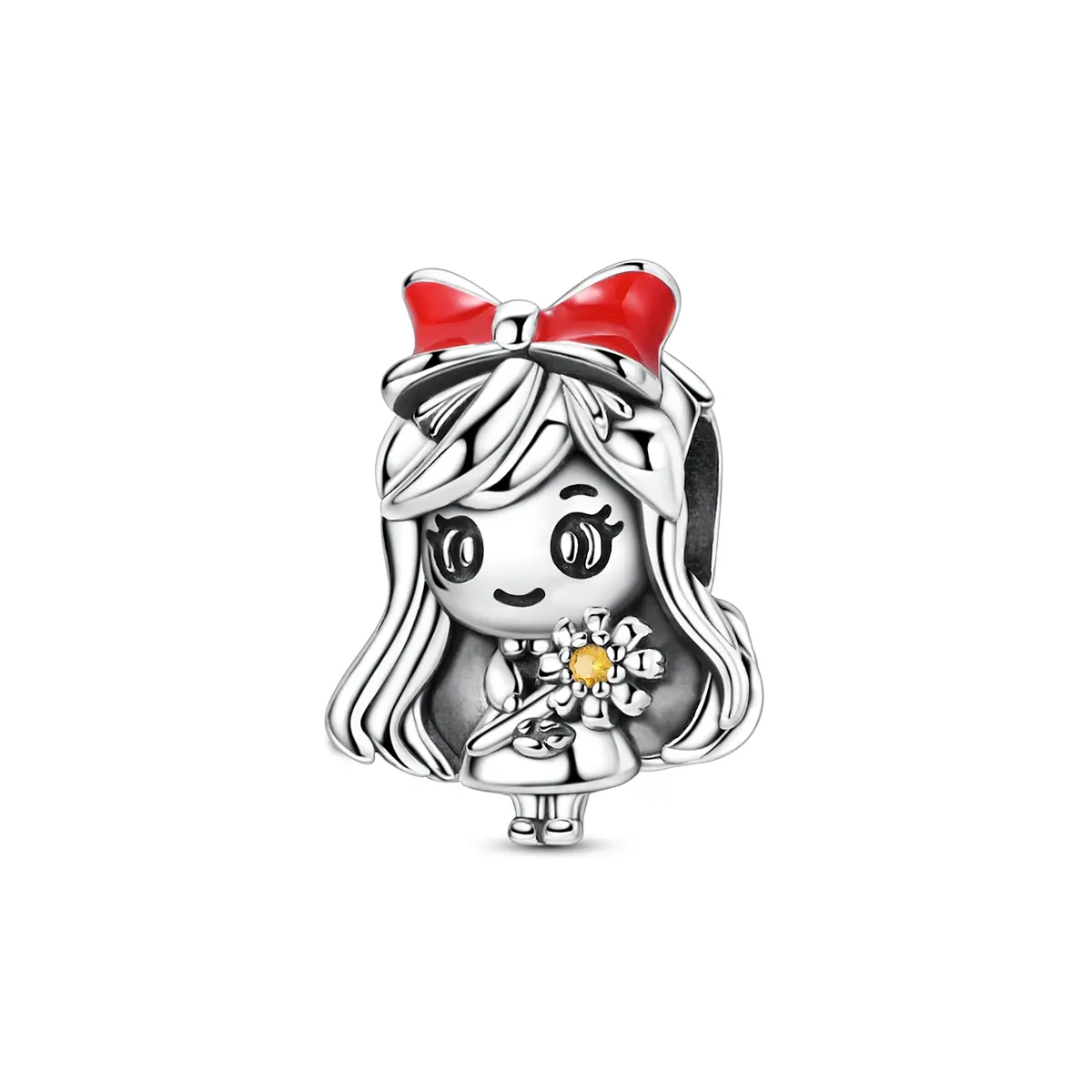 MULA Charms & Pendants, S925 Silver-Plated Cute Cartoon Girl Charm, Whimsical Bowknot and Flowers Design, Bracelet Compatible Gift for Youth, Cubic Zirconia Pendant, Enamel, Whimsical Necklace, Bright Enamel