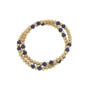 Hallie Semiprecious Ball Bead Stretch Bracelets (Set of 2) in Navy