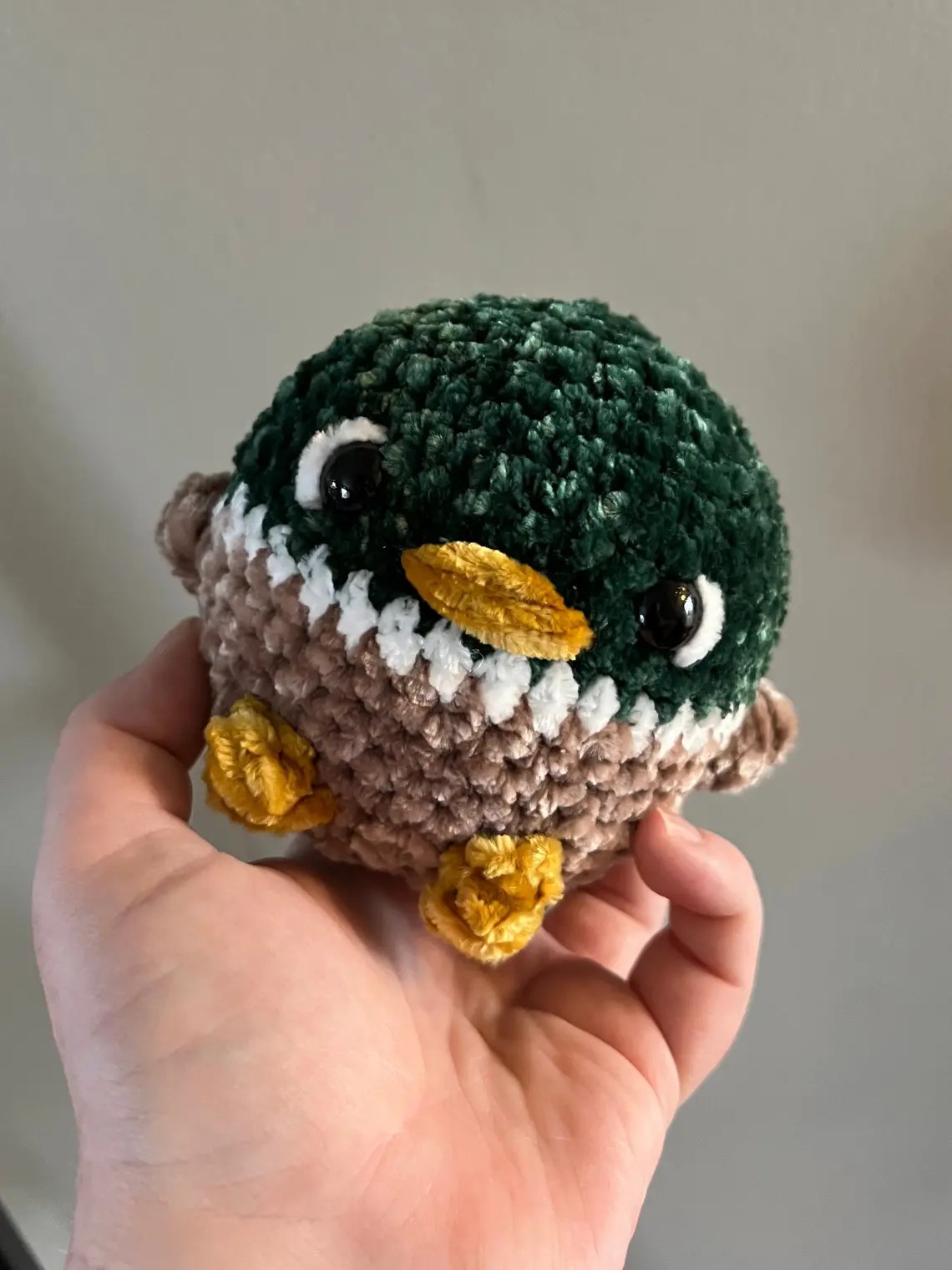 Handmade Mallard Duck Desk Pet, Crochet Duck Plushie, Soft Polyester, Charming Wildlife Companion