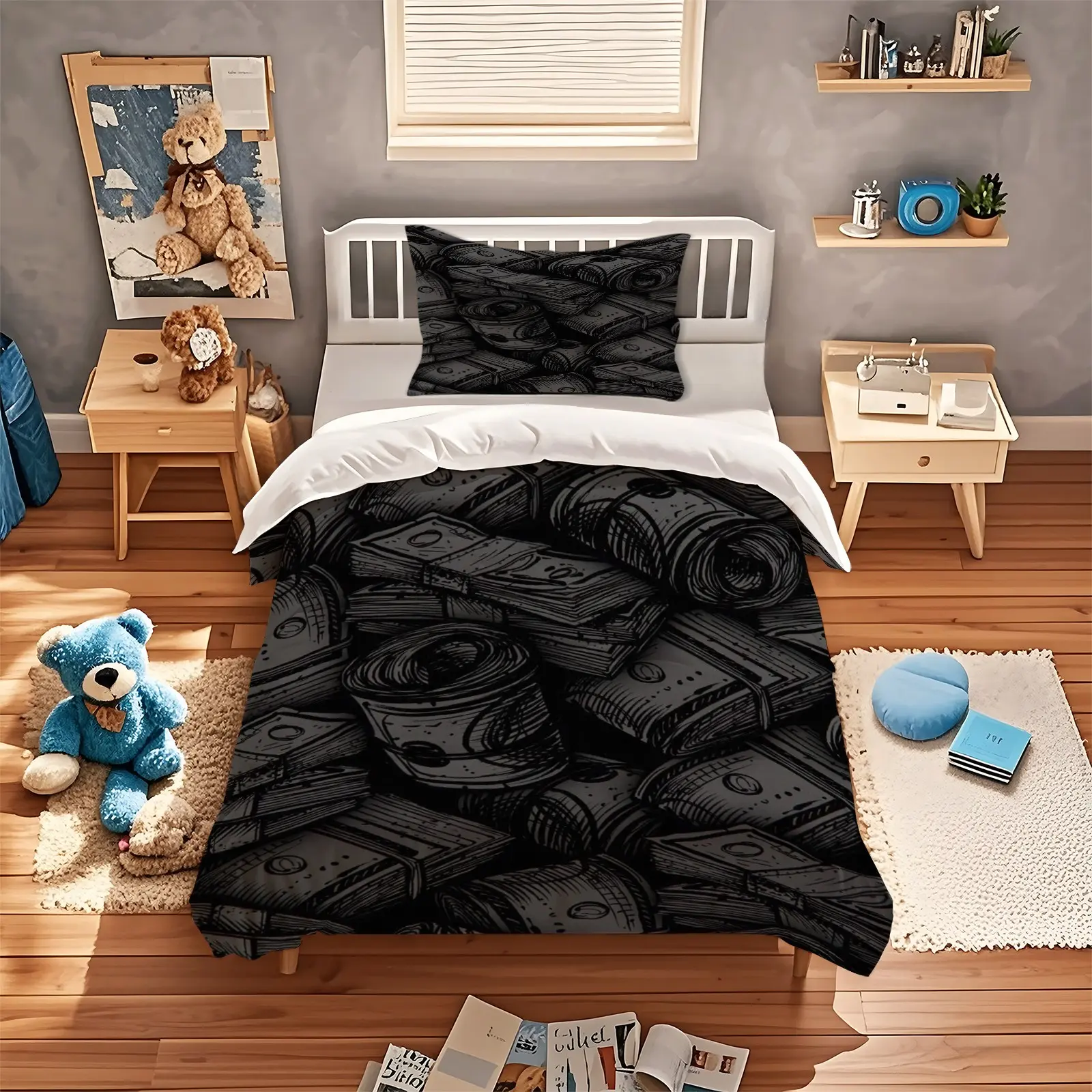 Dollar Printed Duvet Cover Set, Decorative Duvet Cover, Theme Bedding Set, 1 Duvet Cover With 1/2 Pillowcase (Excluding Core And Pillow), Suitable For Teenagers And Adults In Bedrooms, Dormitories, And Guest Rooms, Suitable As a Gift And Decoration