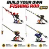 Unisex 425-Piece Baitcasting Fishing Rod Mechanical Building Kit, Creative Model Building Blocks DIY Collectible Model, Plastic Blocks Set with 4 Bait Pieces, Realistic Gear Mechanism, Metal-Look Grip, Display Base, STEM Kids Toys for Boys Ages 8+