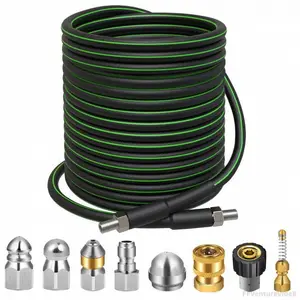 Sewer Jetter Kit For Washer 100 Ft  5800 Psi Drain Cleaner Hose 1/4 Inch Npt Corner Cleaning With 5 Jetting Nozzle Corsage Pin (black) FFVentureVibe8